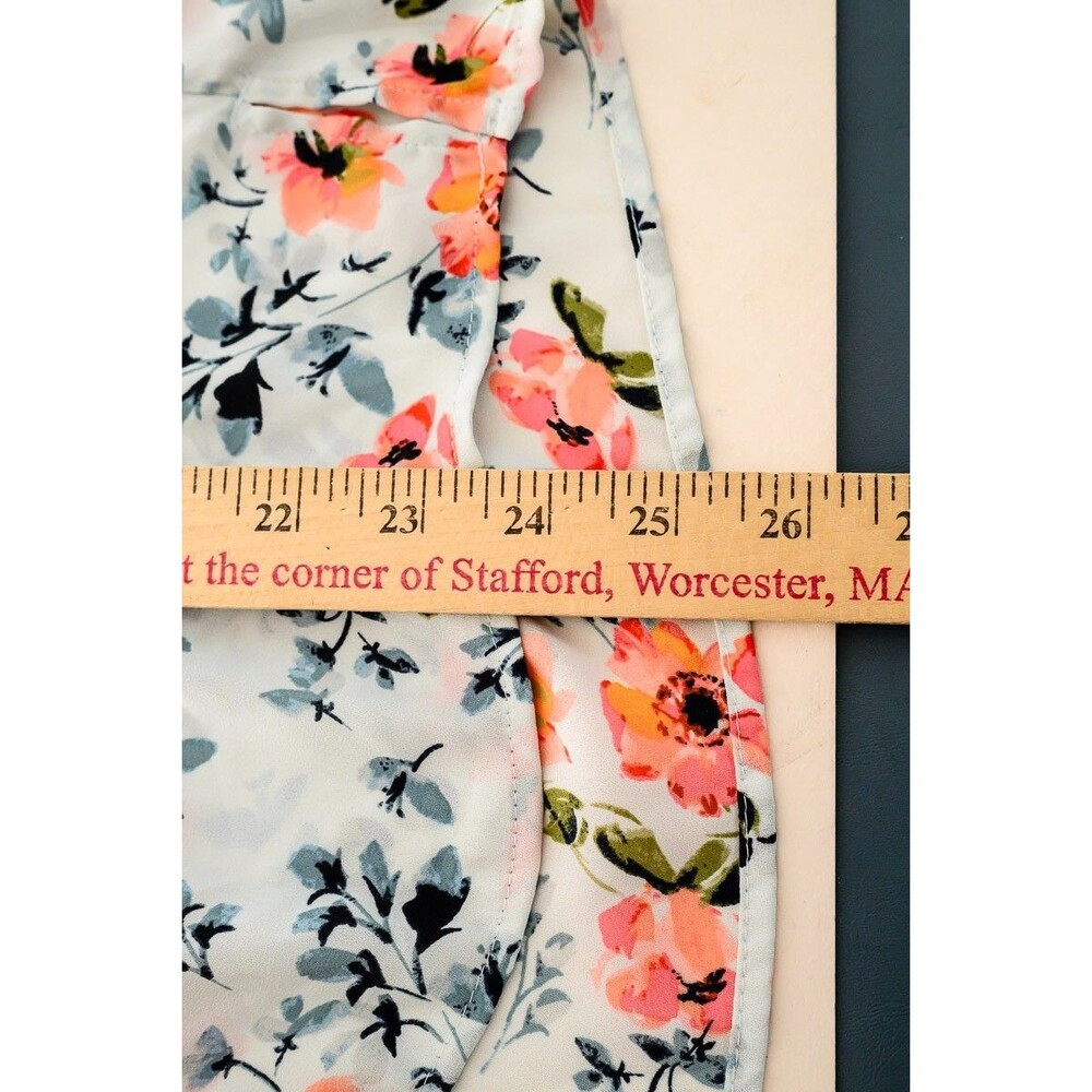 LOFT M white Floral Blouse Top office casual long sleeve - Picture 5 of 7